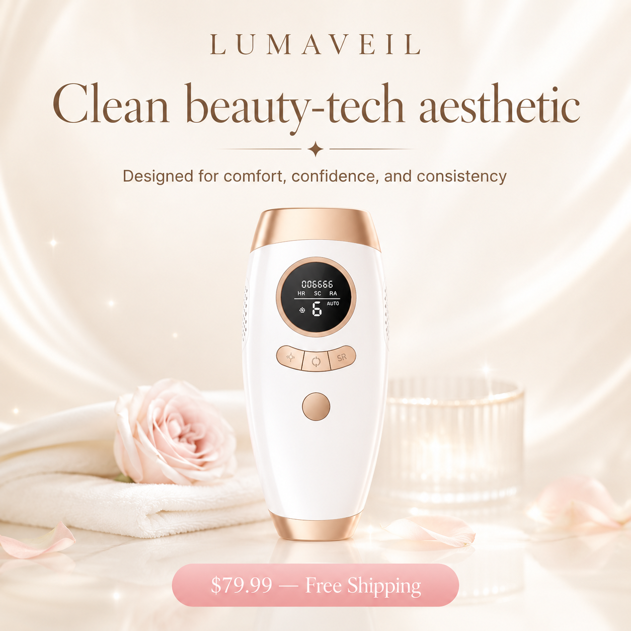 Clean beauty-tech aesthetic